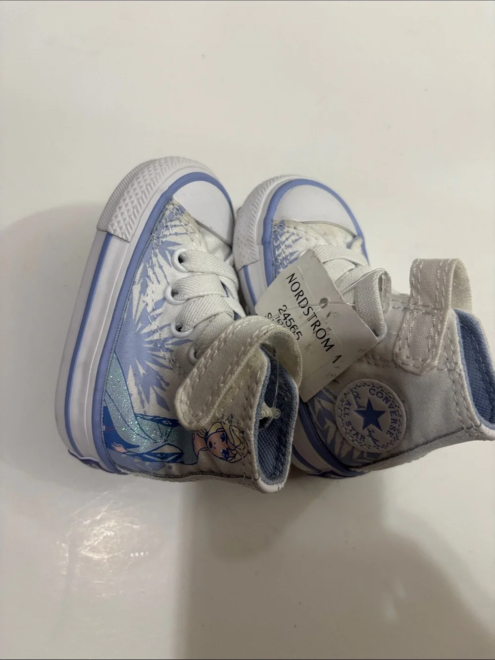 Converse Kids High-Top Sneakers in Light Blue and White with Floral Accent